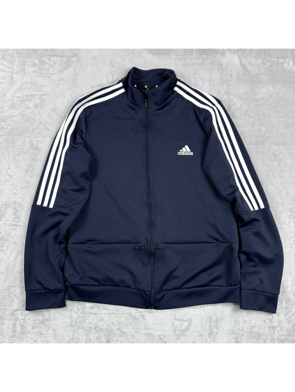 Adidas Navy Track Jacket Full Zip 3 Stripe Primegreen Athletic Youth L Soccer